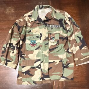 Vintage US Air Force Woodland Camo BDU Field Jacket Patches Medium Regular